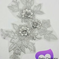 SILVER - Lace Applique Motif - 3D 3 Flower