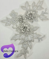 SILVER - Lace Applique Motif - 3D 3 Flower
