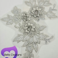 SILVER - Lace Applique Motif - 3D 3 Flower