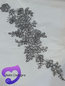 SILVER - Lace Applique Motif - Embroided Sequin