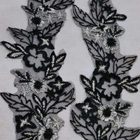 BLACK - Lace Applique Motifs - Leaf Sparkle