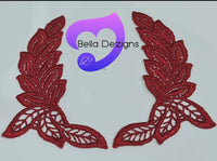 BURGUNDY - Lace Applique Flower Trim Motifs
