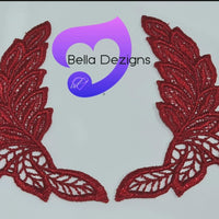 BURGUNDY - Lace Applique Flower Trim Motifs