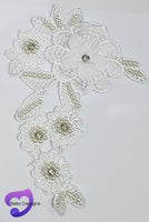 WHITE - Lace Applique Motif - 3D 5 Flower Pearl
