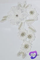 WHITE - Lace Applique Motif - 3D 5 Flower Pearl
