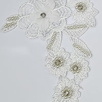 WHITE - Lace Applique Motif - 3D 5 Flower Pearl