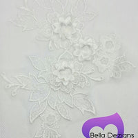 WHITE - Lace Applique Motif - 3D 3 Flower