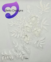 WHITE - Lace Applique Motif - 3D 4 Flower
