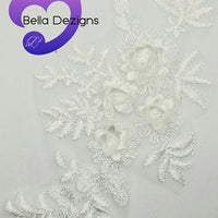 WHITE - Lace Applique Motif - 3D 4 Flower