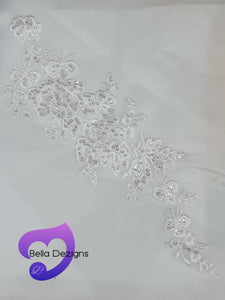 WHITE - Lace Applique Motif - Embroided Sequin