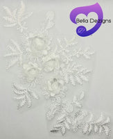 WHITE - Lace Applique Motif - 3D 4 Flower
