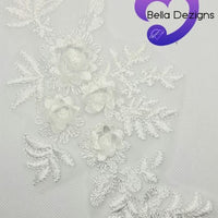 WHITE - Lace Applique Motif - 3D 4 Flower