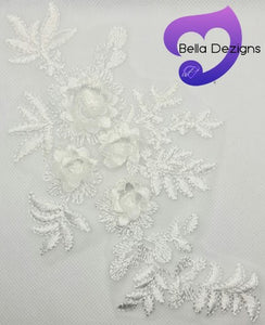 WHITE - Lace Applique Motif - 3D 4 Flower